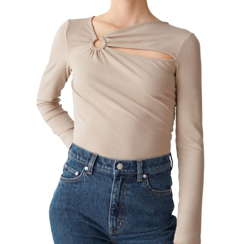 & Other Stories asymmetrical Cutout Detail Rib Top in Beige Size X-Small